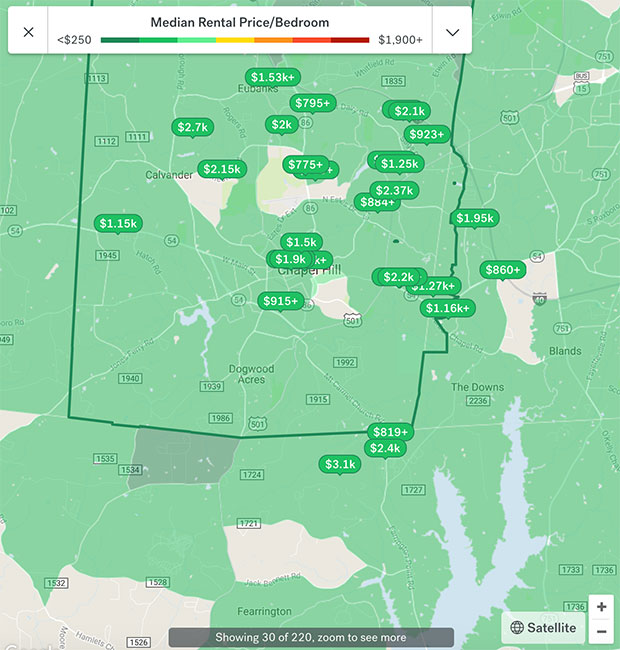 Chapel Hill Apartment Rental Map 2018 