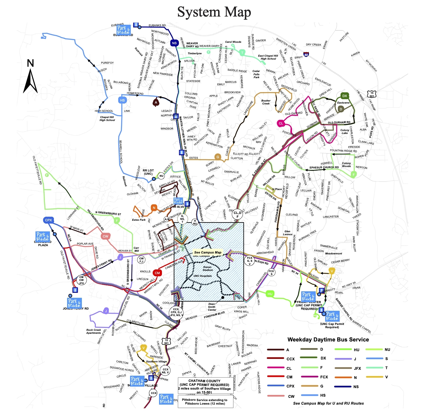 Chapel Hill Transit System Map 